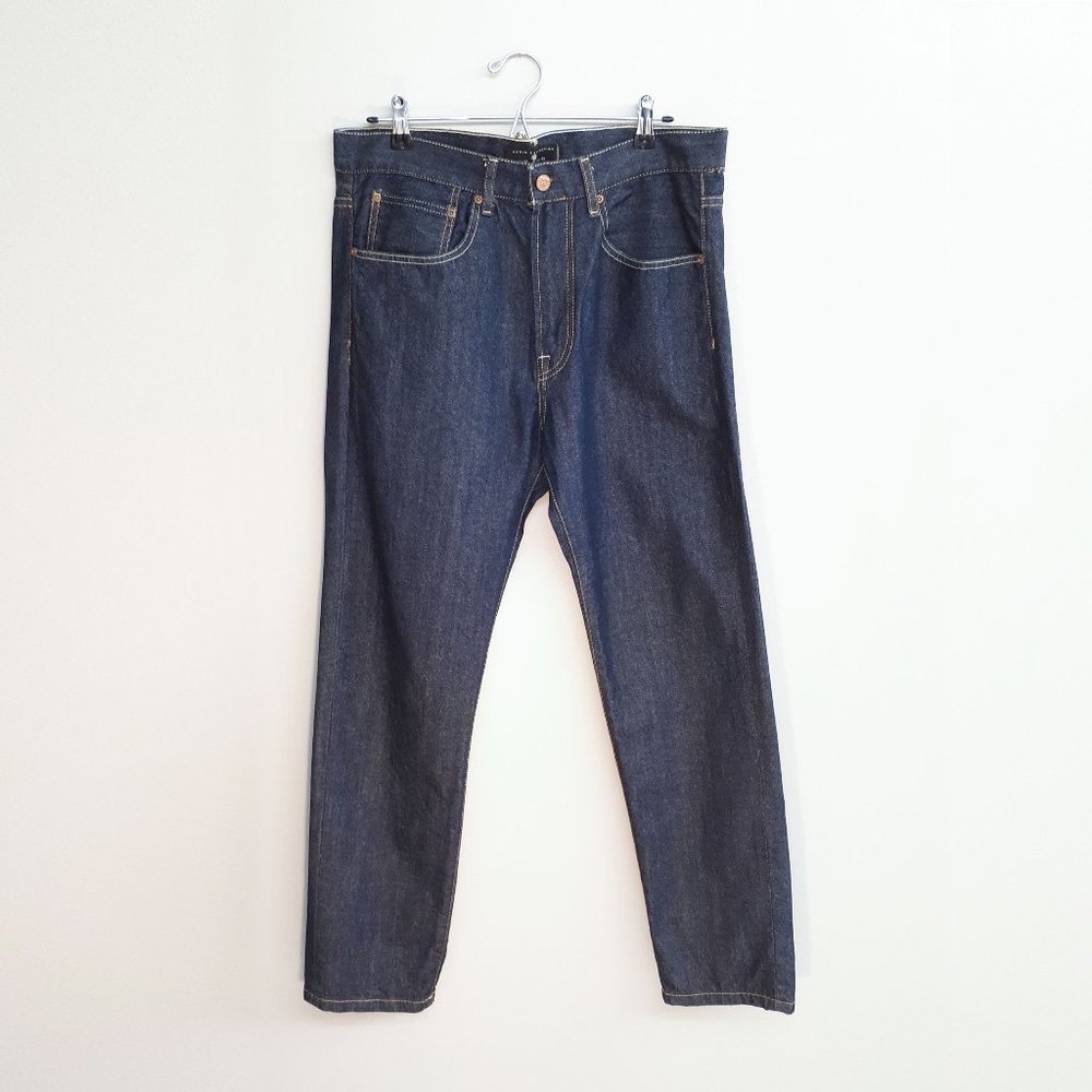 ZARA MAN DENIM COLLECTION High Waisted Straight Leg Jeans in Dark Wash
